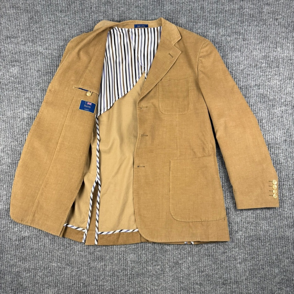 T Harris London Sport Coat Mens 44 Tan Cotton Corduroy Patch Pockets Blazer Ivy